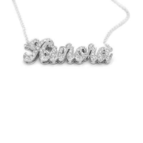 Personalized 14k White gold double plated diamond name necklace